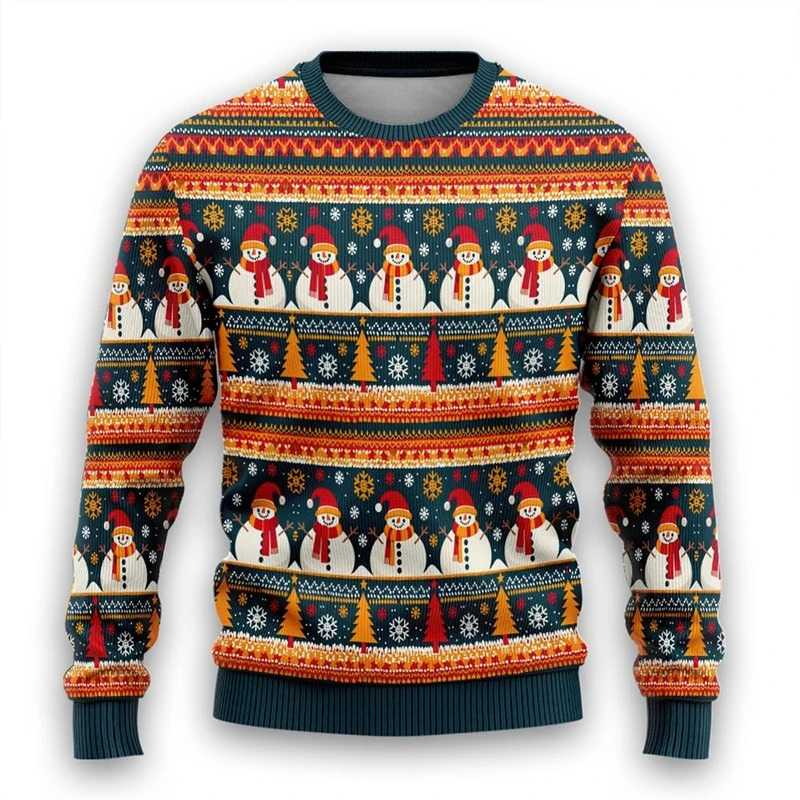 Adventz - Weihnachtspullover mit Schneemann- und Weihnachtsmotiv – Bunt & Festlich