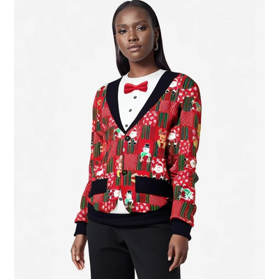 Frohmix - Festlicher Weihnachtspullover mit Anzug-Design – Perfekt für Partys