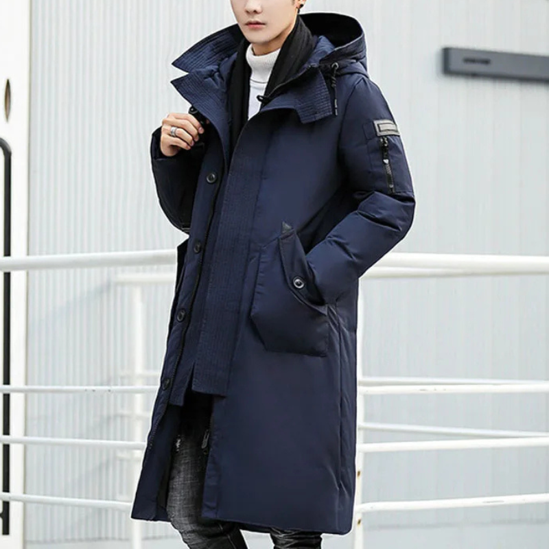 Kaltsor - Langer Wintermantel Herren – Warmer Daunenparka mit Kapuze und Taschen