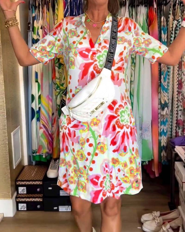 Cade | Kleid mit kurzen Ärmeln und Blumenmuster