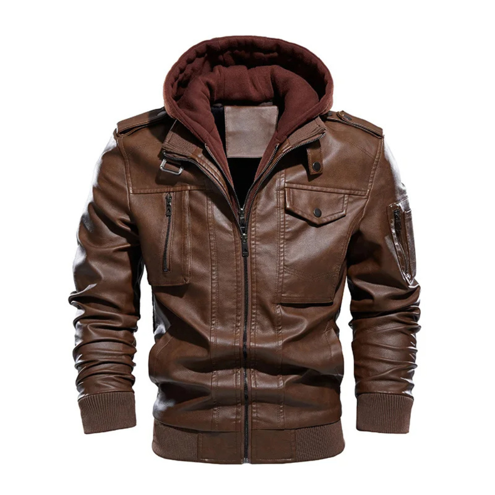 Pruxden - Lederjacke Herren mit Fleece-Futter, Warme Winterjacke mit Taschen