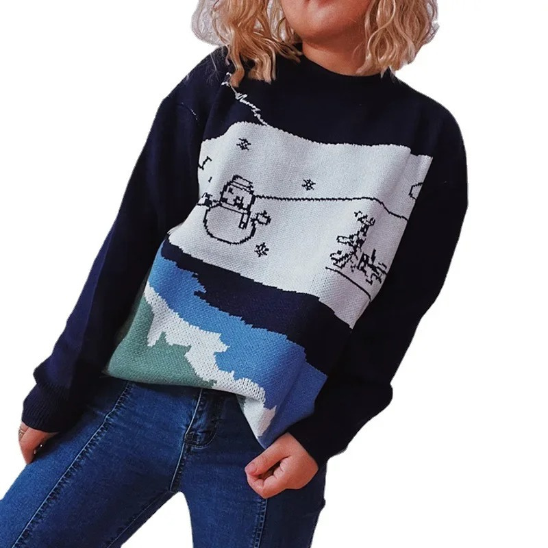 Wolzwei - Weihnachtspullover für Damen, Strickpullover mit festlichem Weinglas-Motiv