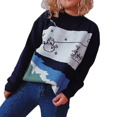 Wolzwei - Weihnachtspullover für Damen, Strickpullover mit festlichem Weinglas-Motiv