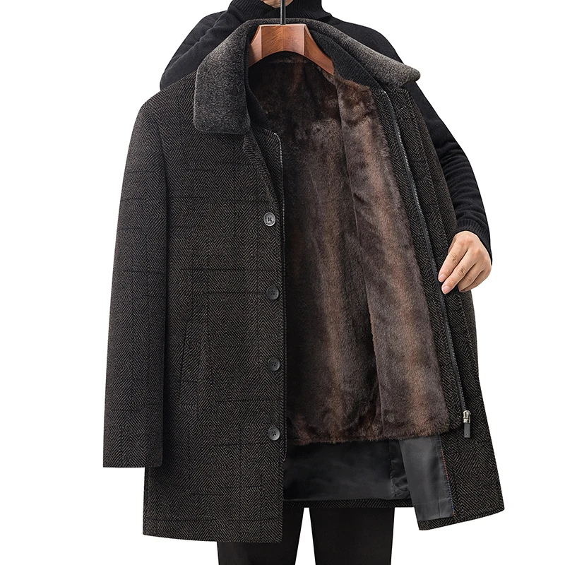 Herrmax - Langer Mantel Herren Stilvoller Wintermantel Mit Brusttasche und Revers