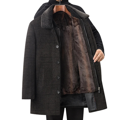 Herrmax - Langer Mantel Herren Stilvoller Wintermantel Mit Brusttasche und Revers