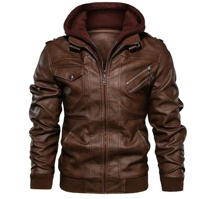 Manfrot - Lederjacke Herren mit Kapuze, Gepolsterte Winterjacke