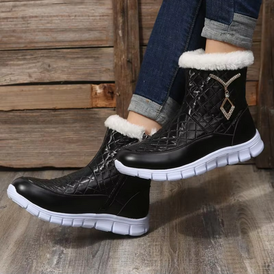 Glizina - Damen Winterstiefel mit Steppmuster, Fellkragen und Reißverschluss