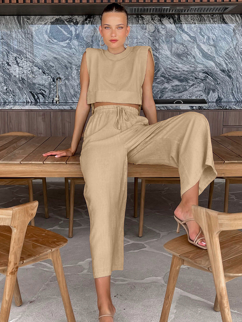 Damen Leinen-Set – Lockerer Schnitt – 2-teiliges Sommer-Outfit