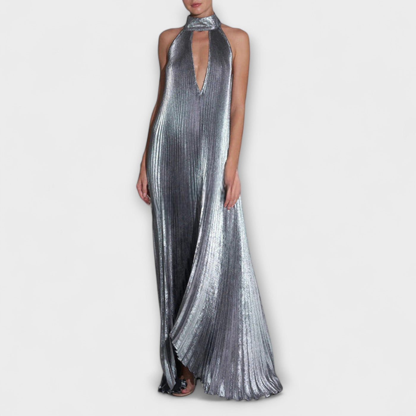 Calliope - Metallic Falten A-Linie Maxikleid