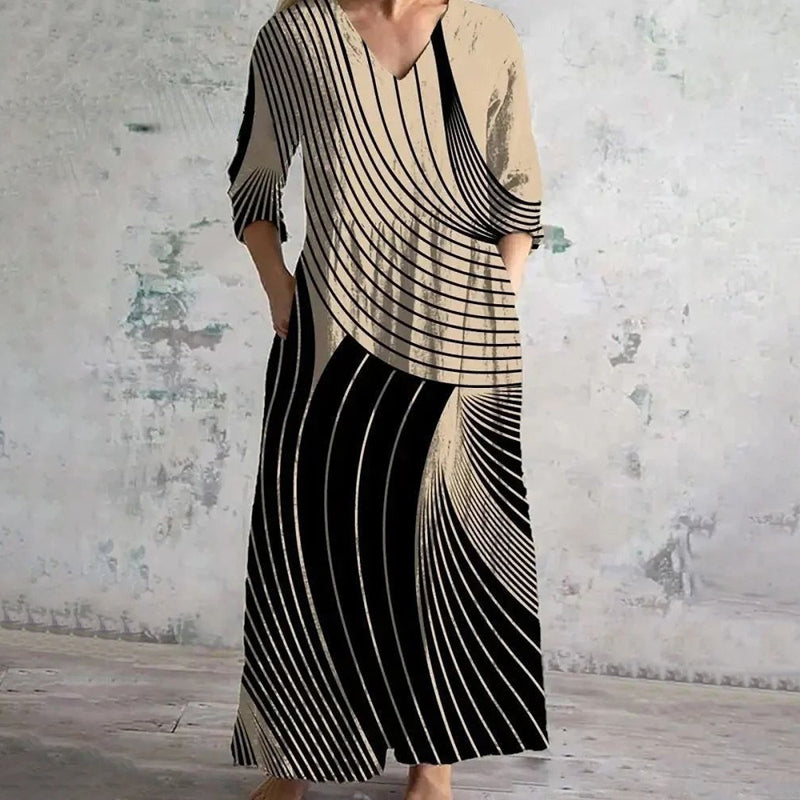 Sally – Langärmeliges Vintage-Kleid mit Streifenmuster