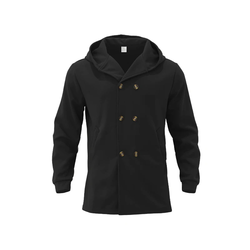 Edelman - Mantel Jacke Herren – Langer Hoodie-Mantel mit Doppelreiher-Knöpfen