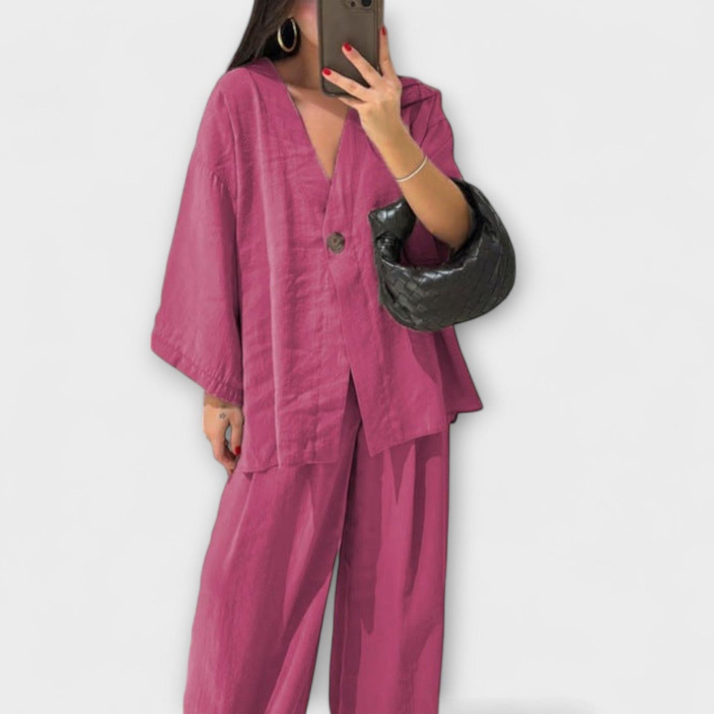 Jacqueline - Lässiges V-Ausschnitt Top und Hose Duo