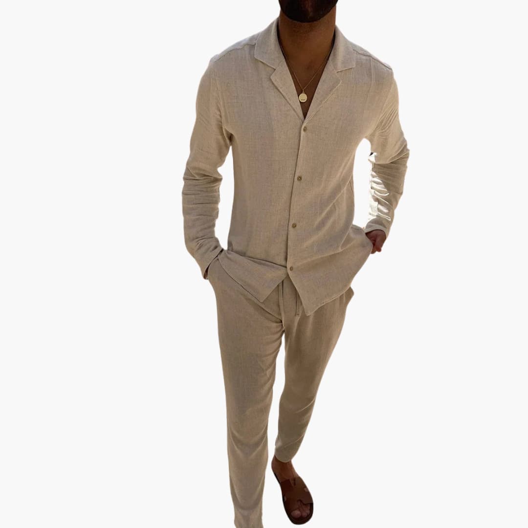 Herren Zweiteiler mit Langarmhemd und Hose für Frühling Sommer