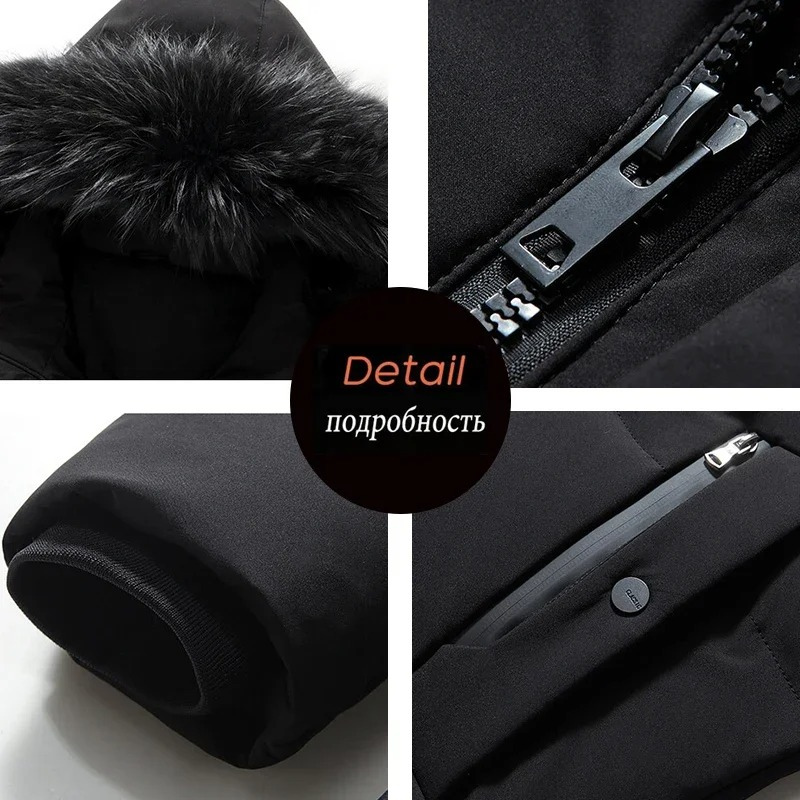 Herrtep - Pufferjacke Herren mit abnehmbarem Kunstfellkragen und Reißverschlusstaschen