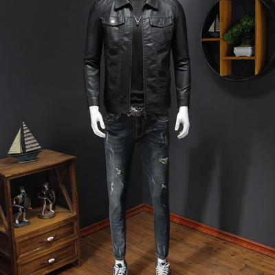 Blorvik - Lederjacke Herren, Warme Jacke mit Camouflage-Design und abnehmbarer Kapuze