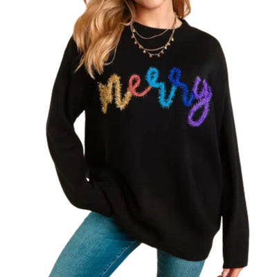 Weihnachtlicher Damenpullover mit Regenbogen-Schriftzug – Stylisch und bequem