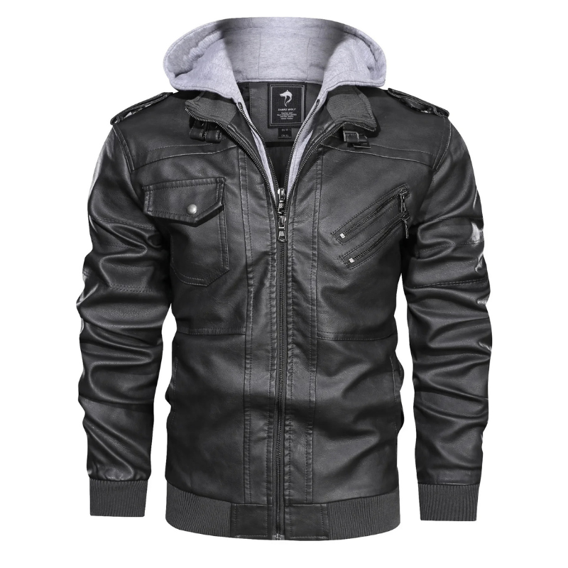 Manfrot - Lederjacke Herren mit Kapuze, Gepolsterte Winterjacke