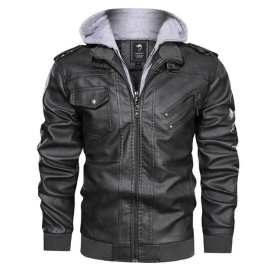 Manfrot - Lederjacke Herren mit Kapuze, Gepolsterte Winterjacke