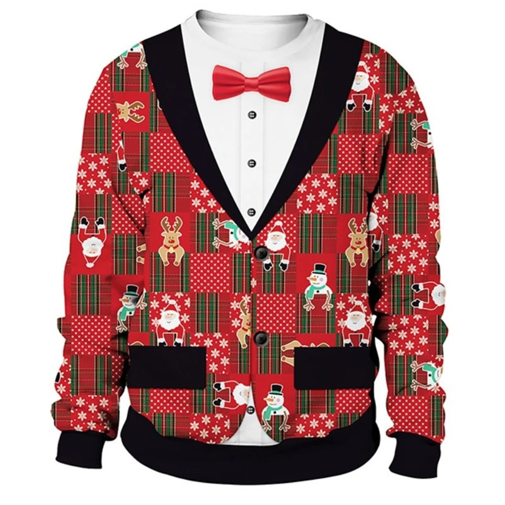Frohmix - Festlicher Weihnachtspullover mit Anzug-Design – Perfekt für Partys