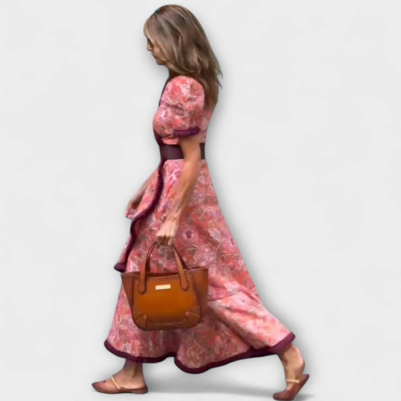 Elegantes Rosa Maxi-Kleid mit kurzen Ärmeln