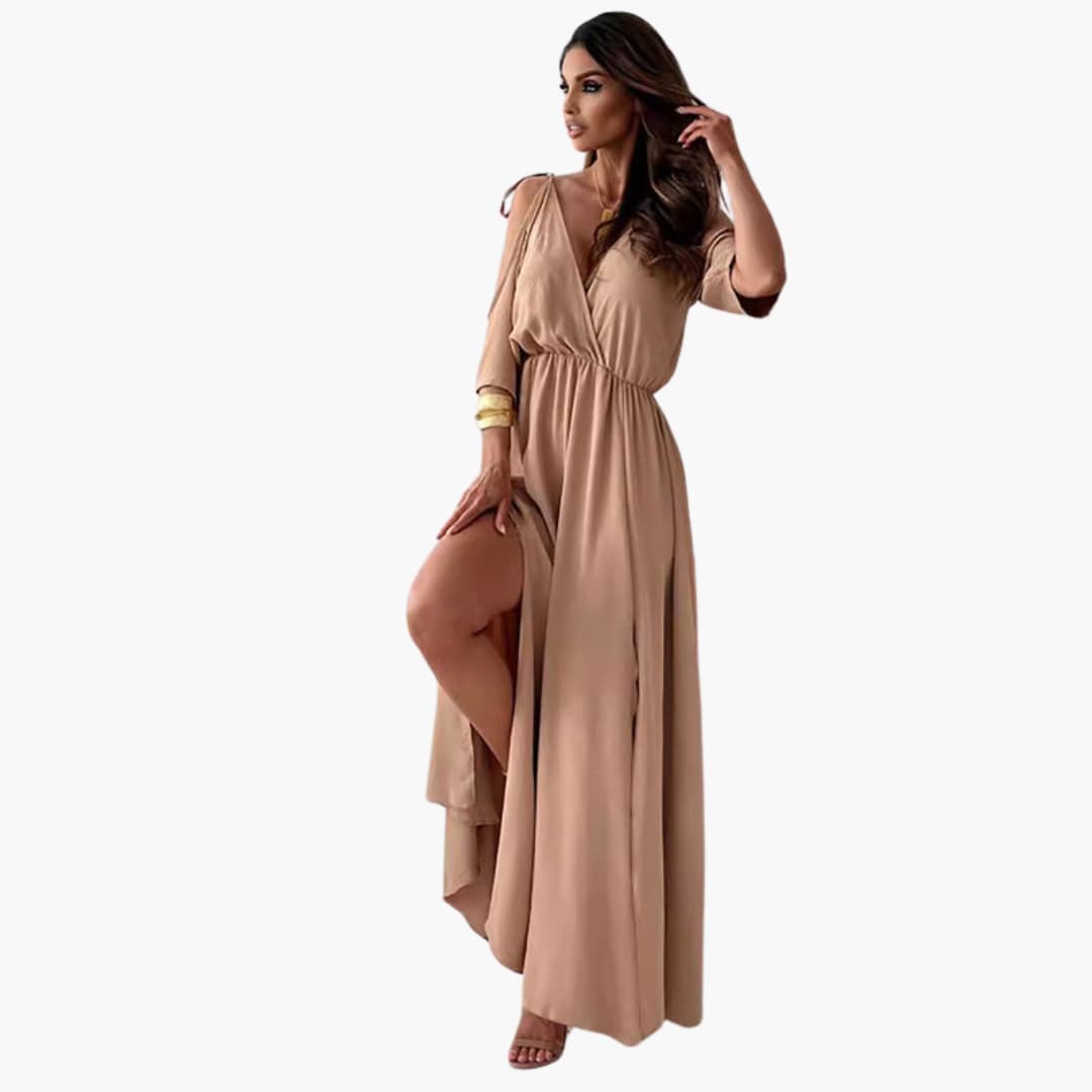 Maxikleid mit V-Ausschnitt und Schlitz – Damen Abendmode