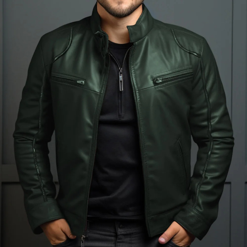 Menluxe - Lederjacke Herren, Warme Jacke mit Reißverschlusstaschen und Kapuze