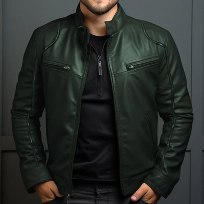 Menluxe - Lederjacke Herren, Warme Jacke mit Reißverschlusstaschen und Kapuze