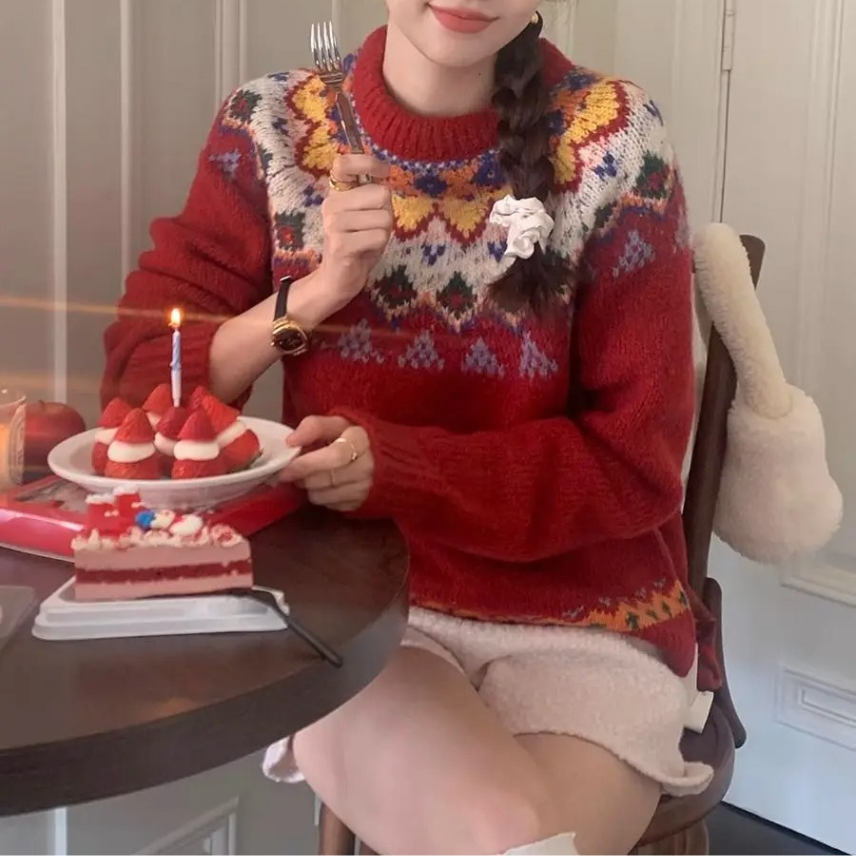 Zauberb - Weihnachtspullover – Rentier- und Herz-Muster, Strick, Winterlich