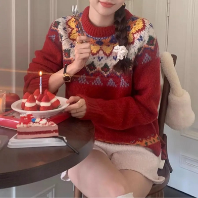 Zauberb - Weihnachtspullover – Rentier- und Herz-Muster, Strick, Winterlich