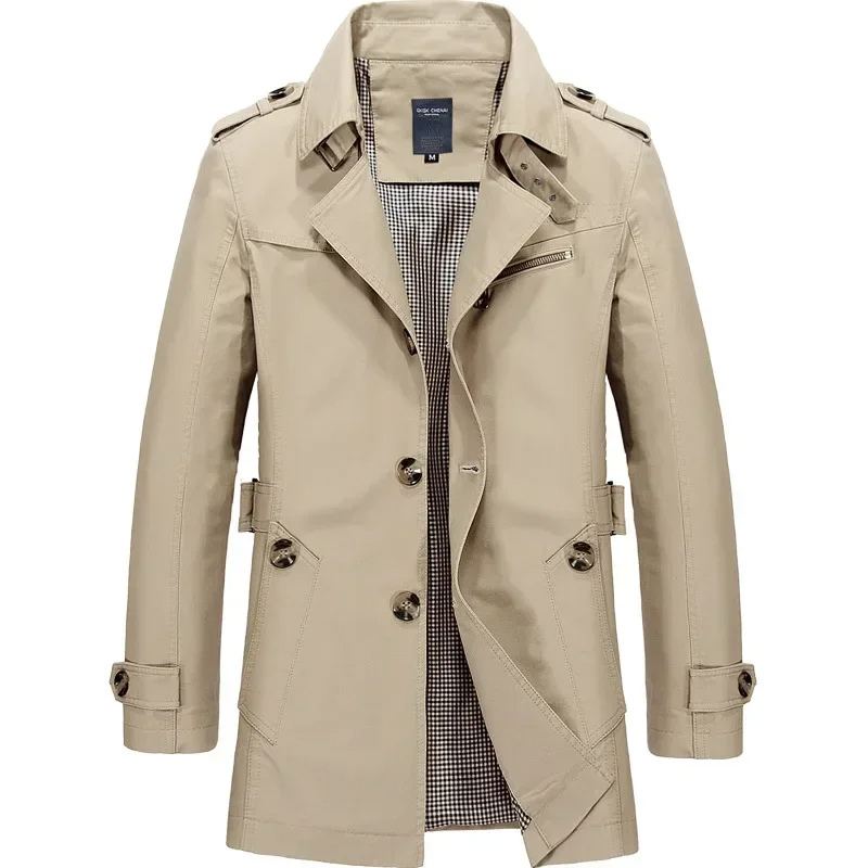 Nordgra - Langer Mantel Herren Stilvoller Trenchcoat Mit Gürtel und Revers
