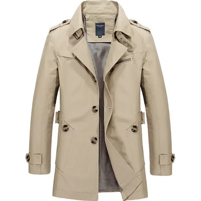 Nordgra - Langer Mantel Herren Stilvoller Trenchcoat Mit Gürtel und Revers