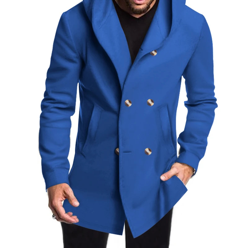 Edelman - Mantel Jacke Herren – Langer Hoodie-Mantel mit Doppelreiher-Knöpfen