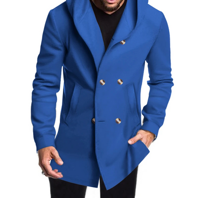 Edelman - Mantel Jacke Herren – Langer Hoodie-Mantel mit Doppelreiher-Knöpfen