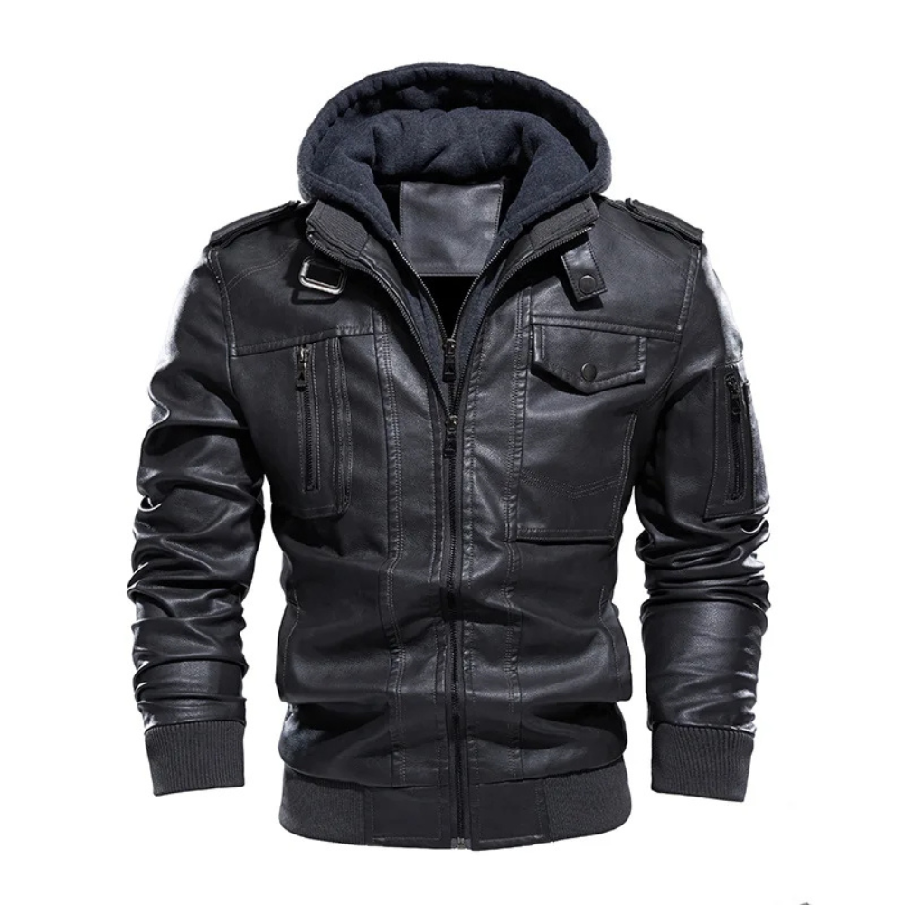 Pruxden - Lederjacke Herren mit Fleece-Futter, Warme Winterjacke mit Taschen