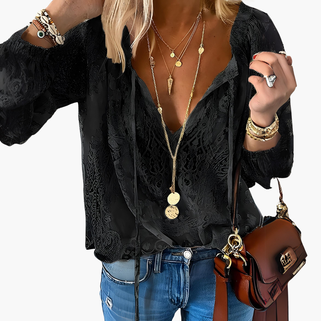 Boho-Bluse mit Schlitz-Ausschnitt für Damen - Luftig & Elegant