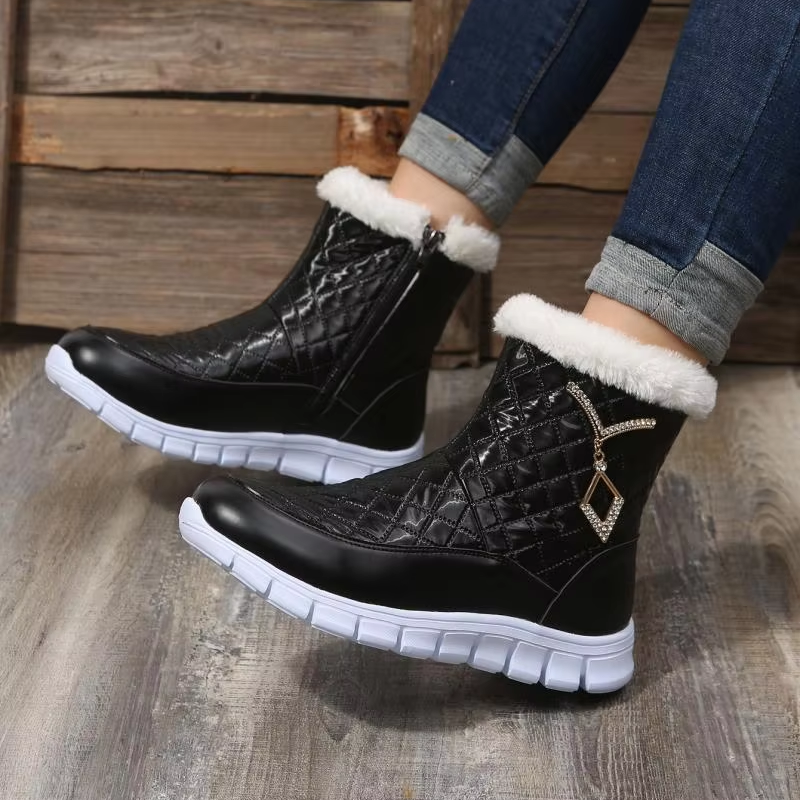 Glizina - Damen Winterstiefel mit Steppmuster, Fellkragen und Reißverschluss