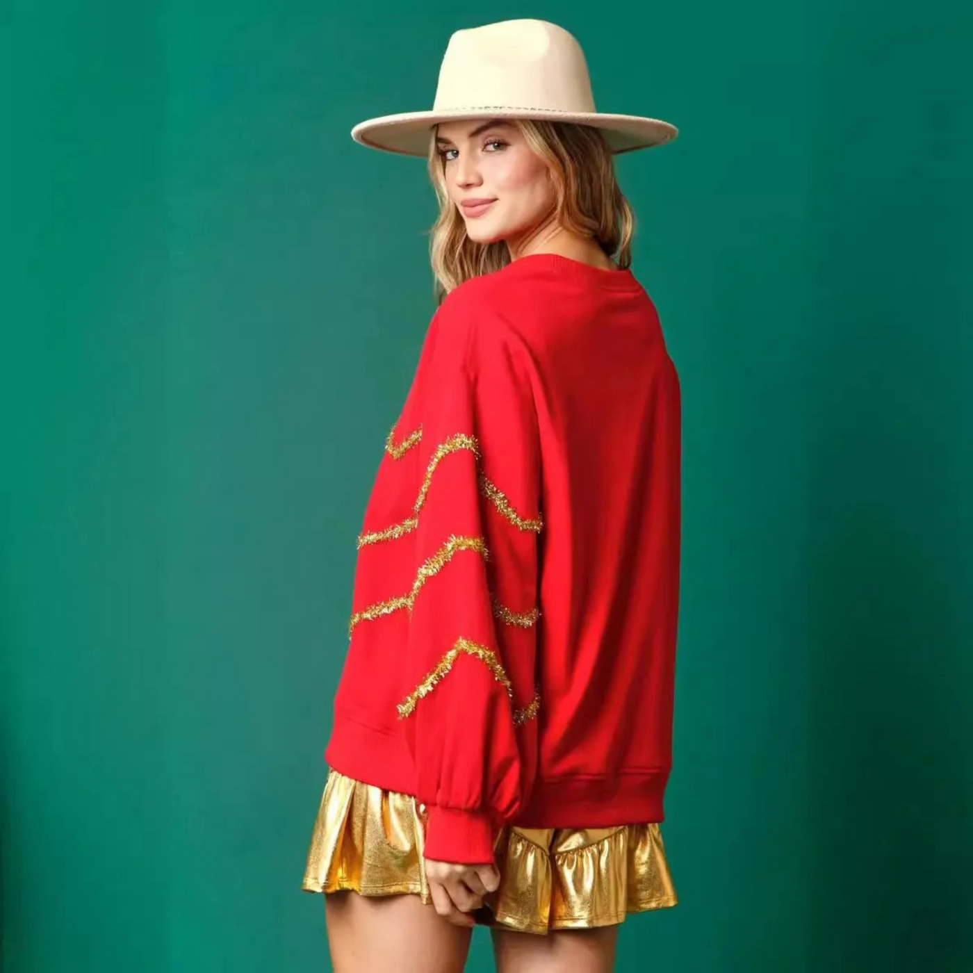 Luxweih - Weihnachtspullover mit festlichem Weihnachtsbaum-Motiv und Details