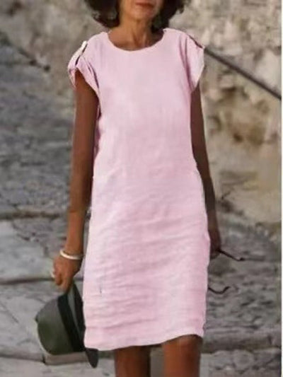 Ärmelloses Midikleid aus Baumwollleinen in mehrfarbigem Design – Mia