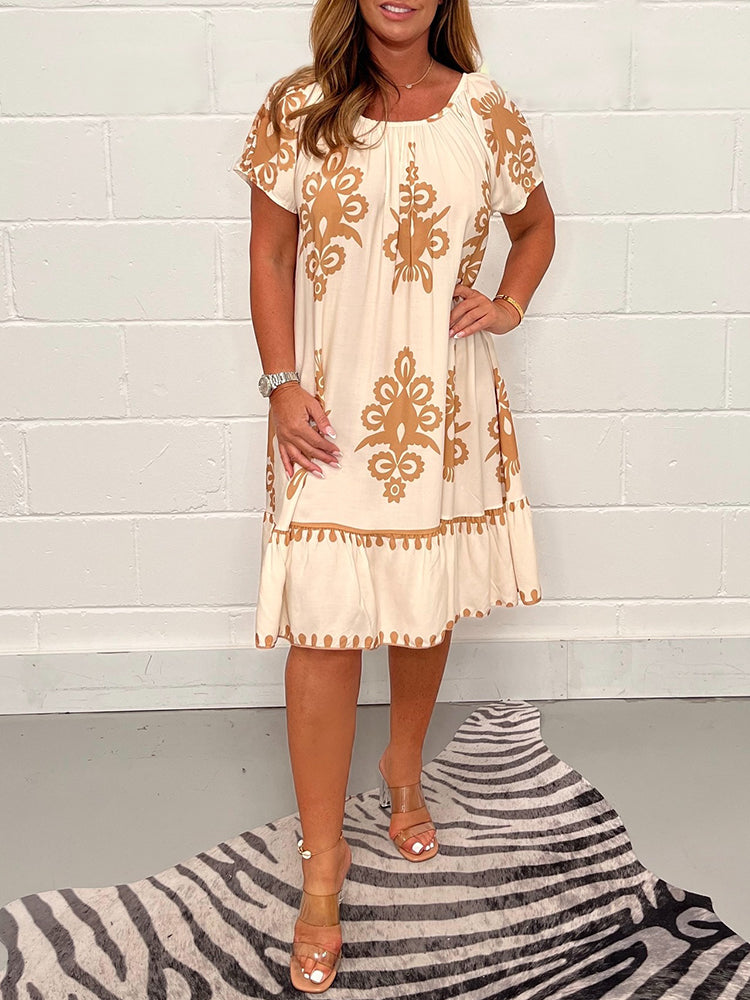 August | Baumwollkleid mit Rundhalsausschnitt im Vintage-Stil