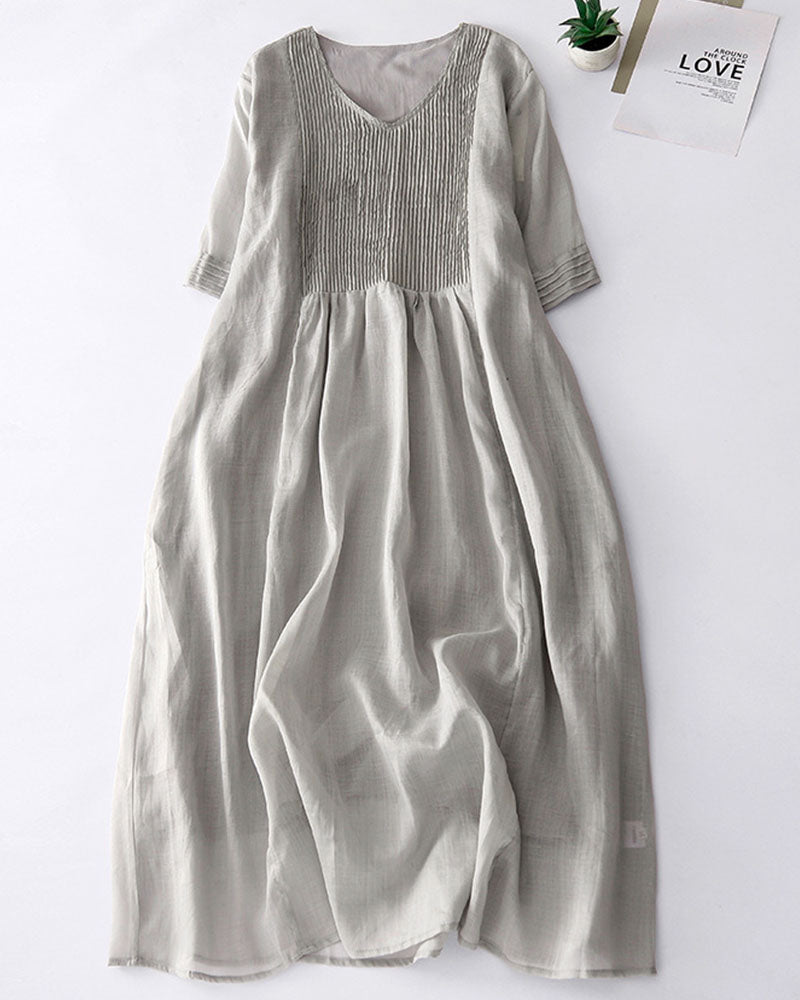 Elegantes Leinenkleid mit raffinierten Faltendetails –Clara