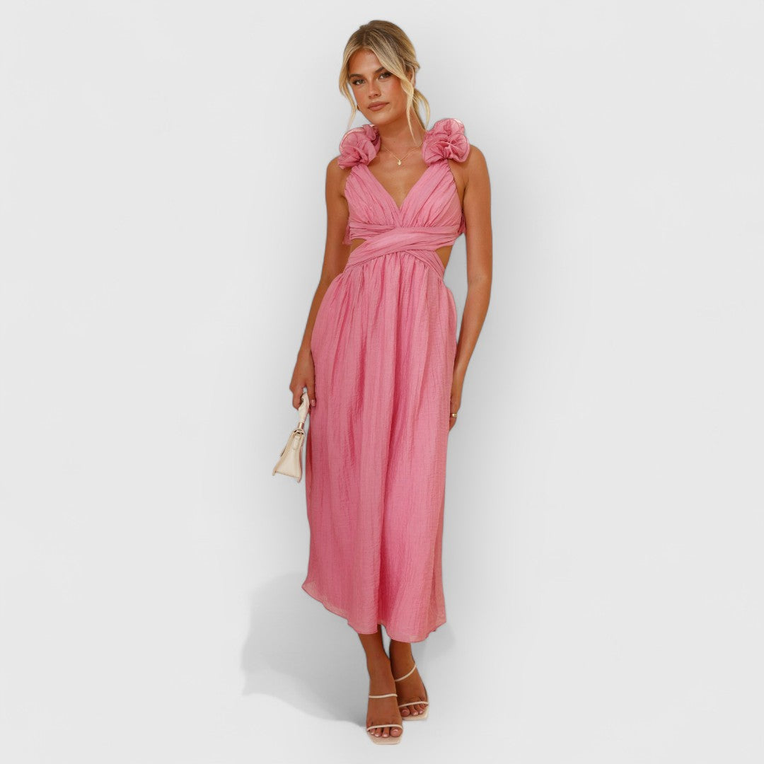 Faustine | Elegantes Blumen-Schulterkleid