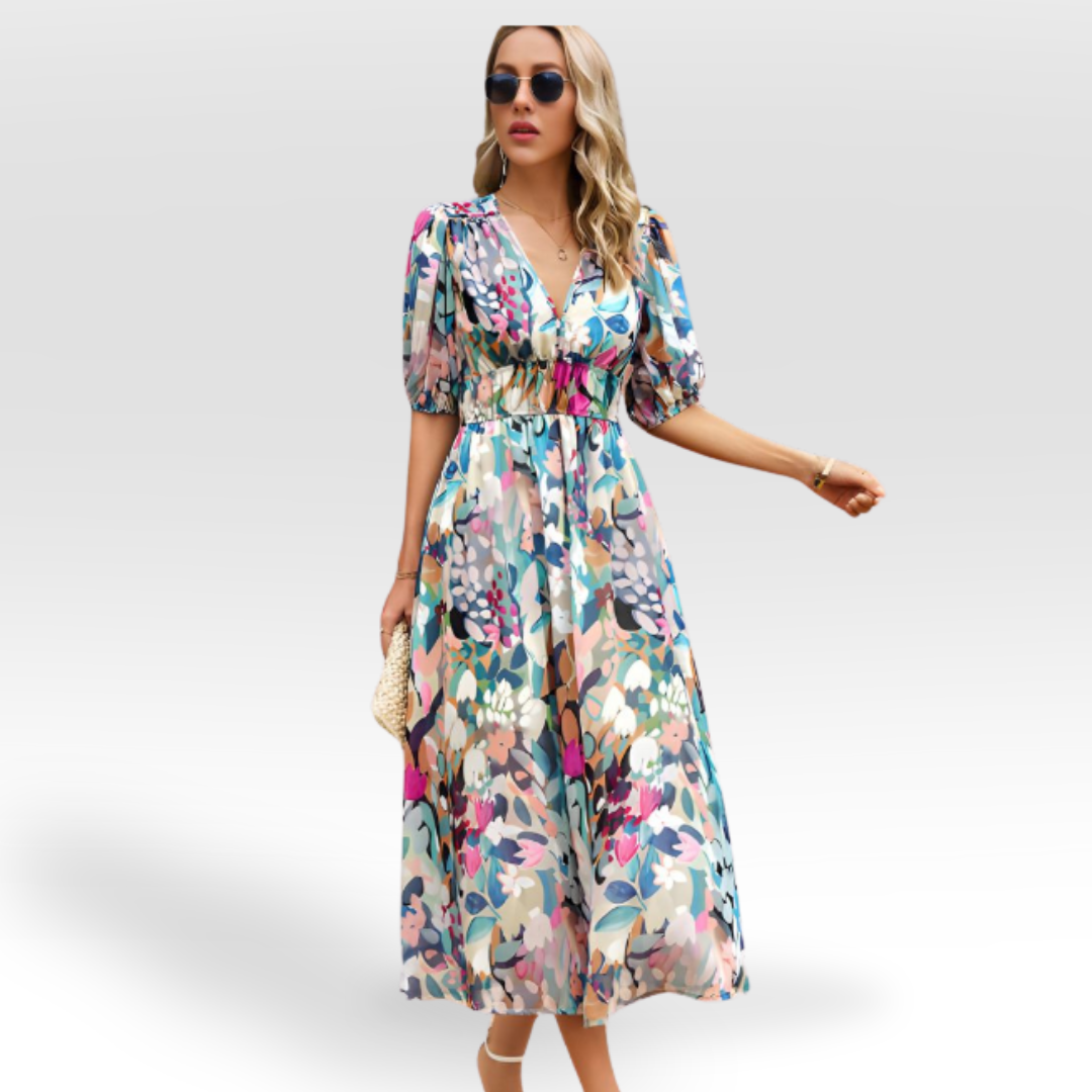 Melina - V-Ausschnitt Kleid mit Druck