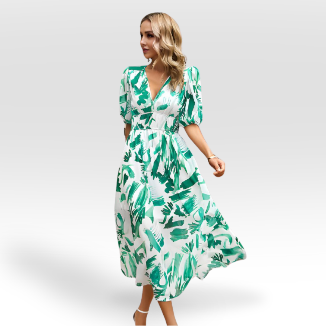 Melina - V-Ausschnitt Kleid mit Druck