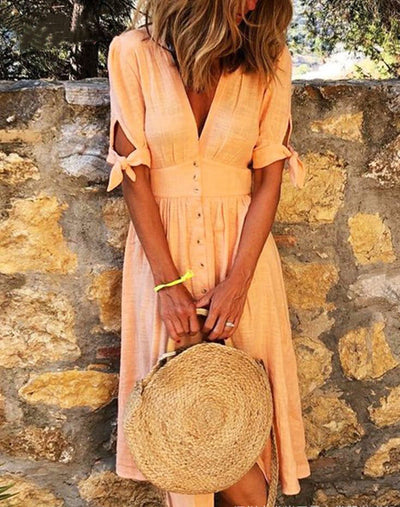 Chic-Kleid mit Knopfleiste und eleganten Schleifen-Akzenten –  Mia