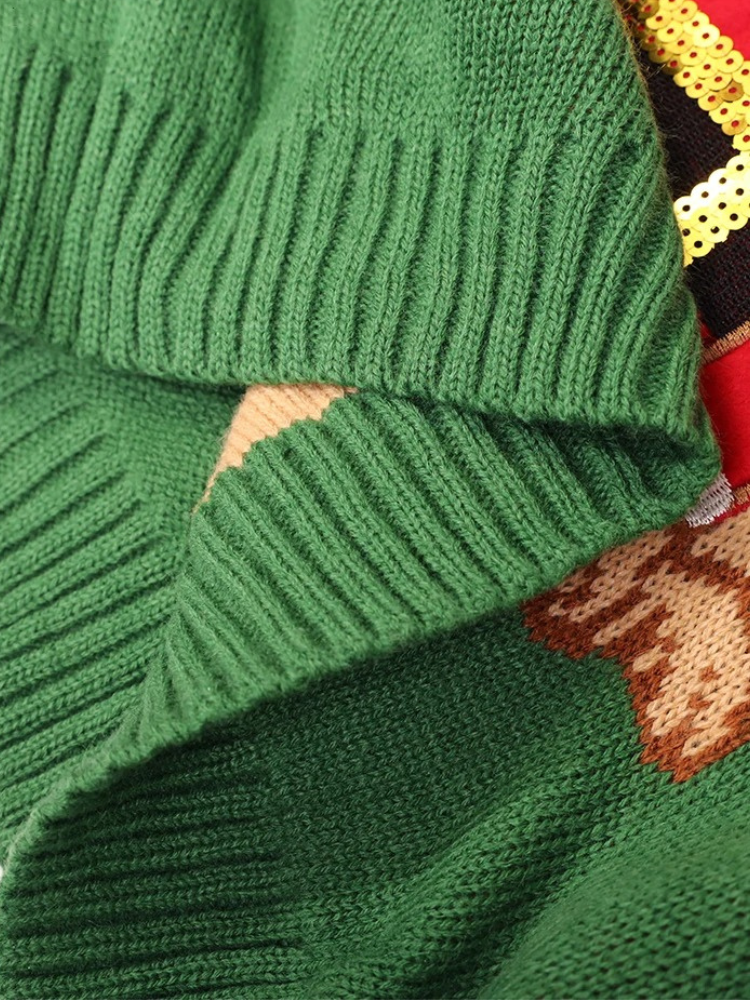 Kuschel - Weihnachtspullover mit Schneemann und Rentierschlitten, Kinder Strickpullover