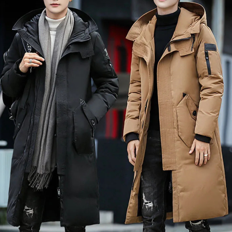 Kaltsor - Langer Wintermantel Herren – Warmer Daunenparka mit Kapuze und Taschen