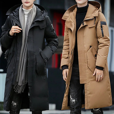 Kaltsor - Langer Wintermantel Herren – Warmer Daunenparka mit Kapuze und Taschen
