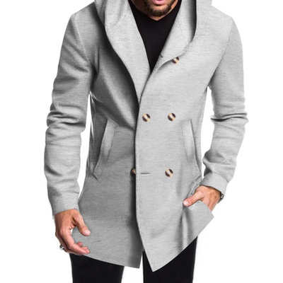Edelman - Mantel Jacke Herren – Langer Hoodie-Mantel mit Doppelreiher-Knöpfen