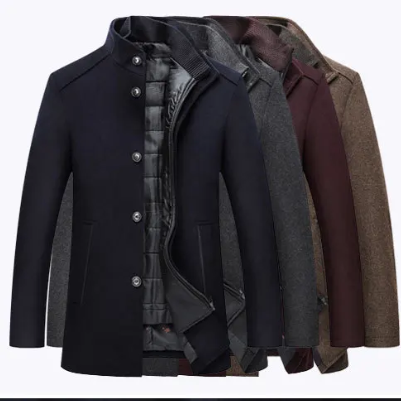 Edeljak - Langer Mantel Herren Stehkragen Stilvoll Gefüttert Übergangsjacke