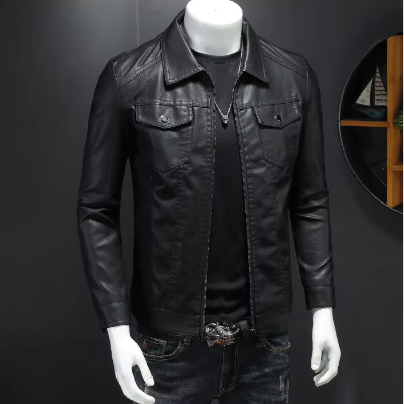 Blorvik - Lederjacke Herren, Warme Jacke mit Camouflage-Design und abnehmbarer Kapuze